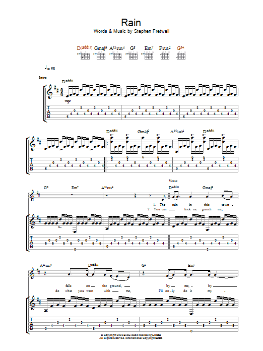 Stephen Fretwell Rain sheet music notes and chords. Download Printable PDF.