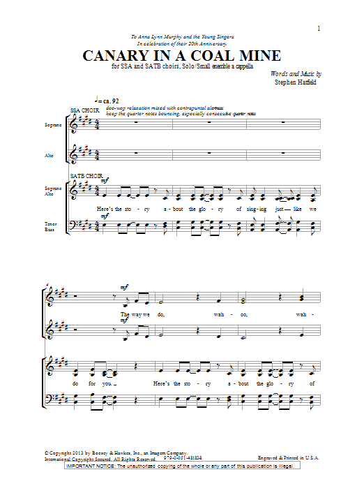 Stephen Hatfield Canary In A Coal Mine sheet music notes and chords. Download Printable PDF.