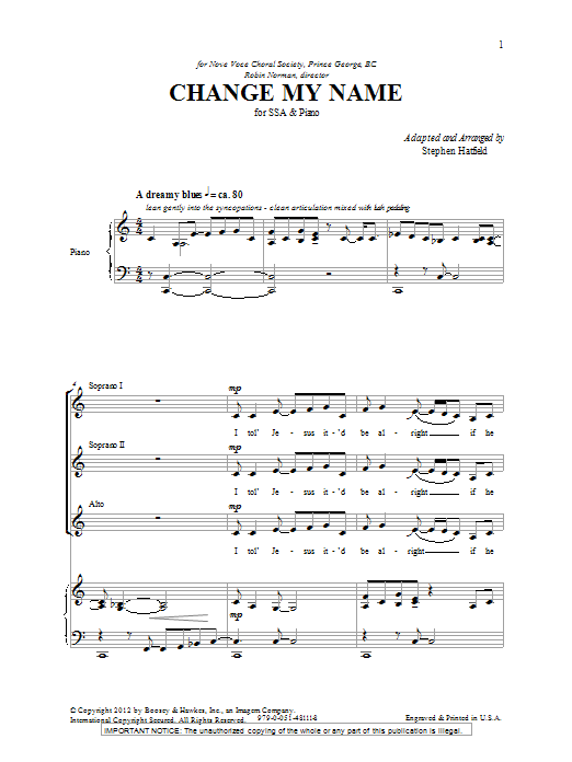 Stephen Hatfield Change My Name sheet music notes and chords. Download Printable PDF.