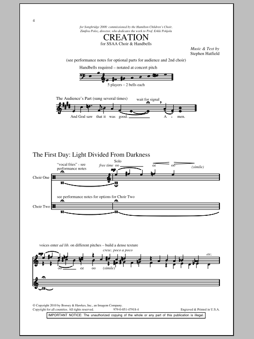 Stephen Hatfield Creation sheet music notes and chords. Download Printable PDF.