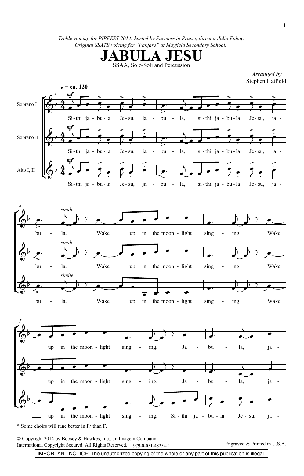 Stephen Hatfield Jabula Jesu sheet music notes and chords. Download Printable PDF.