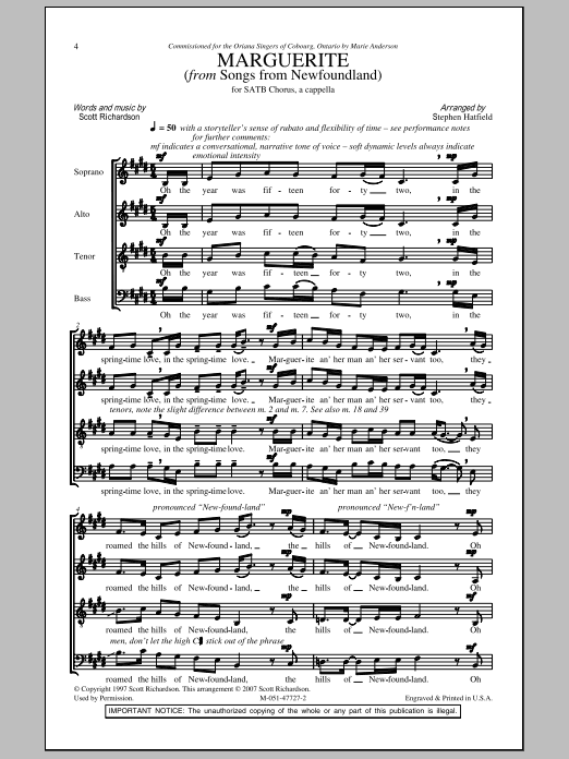 Stephen Hatfield Marguerite sheet music notes and chords. Download Printable PDF.