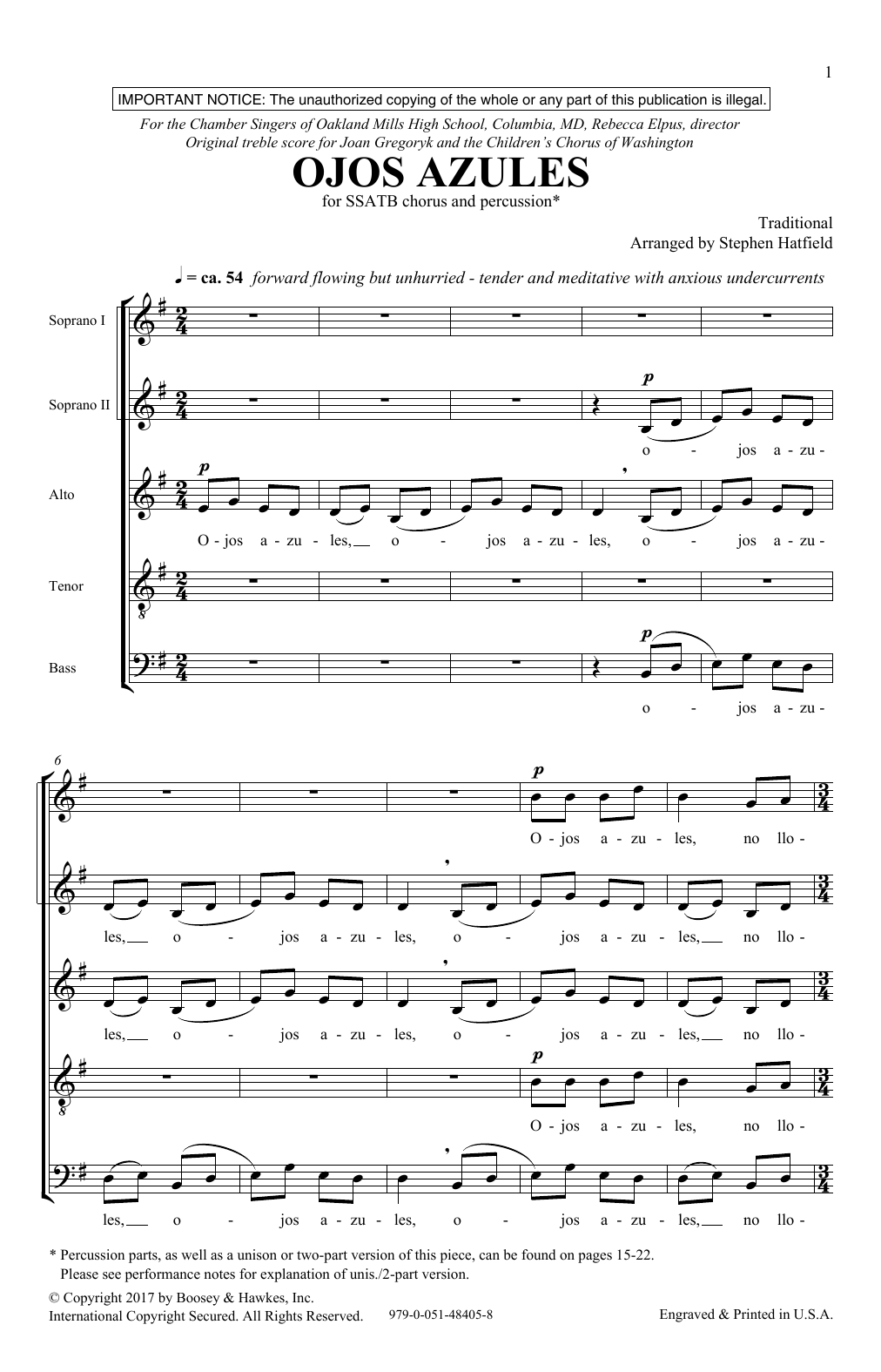 Stephen Hatfield Ojos Azulas sheet music notes and chords. Download Printable PDF.