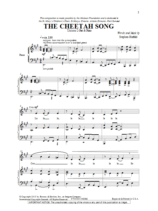 Stephen Hatfield The Cheetah Song sheet music notes and chords. Download Printable PDF.