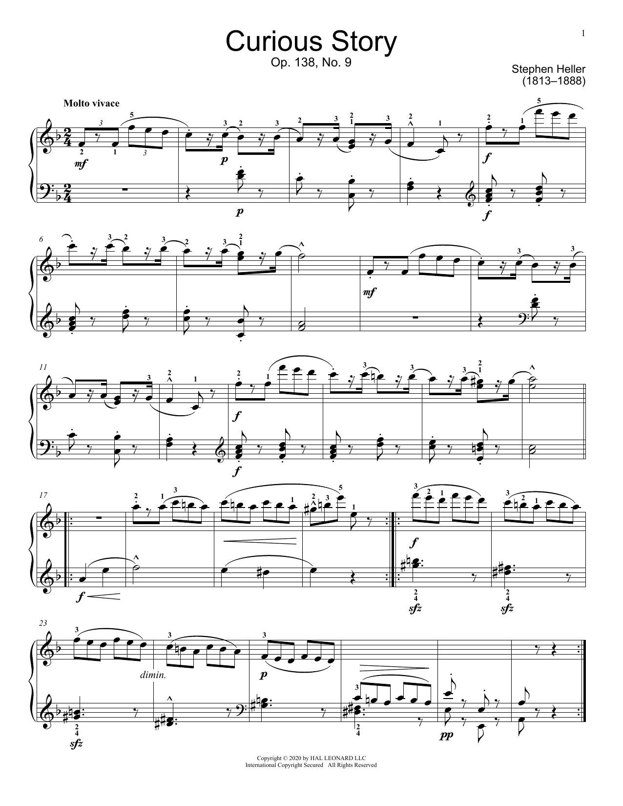 Learn to play Stephen Heller Curious Story, Op. 138, No. 9 sheet music for Educational Piano in minutes. Price: 6.9900$ Stephen Heller Curious Story, Op. 138, No. 9 sheet music notes and chords arranged for Educational Piano