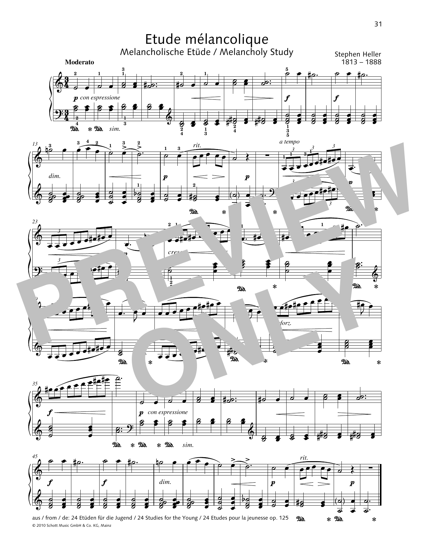 Stephen Heller Melancholy Study sheet music notes and chords. Download Printable PDF.