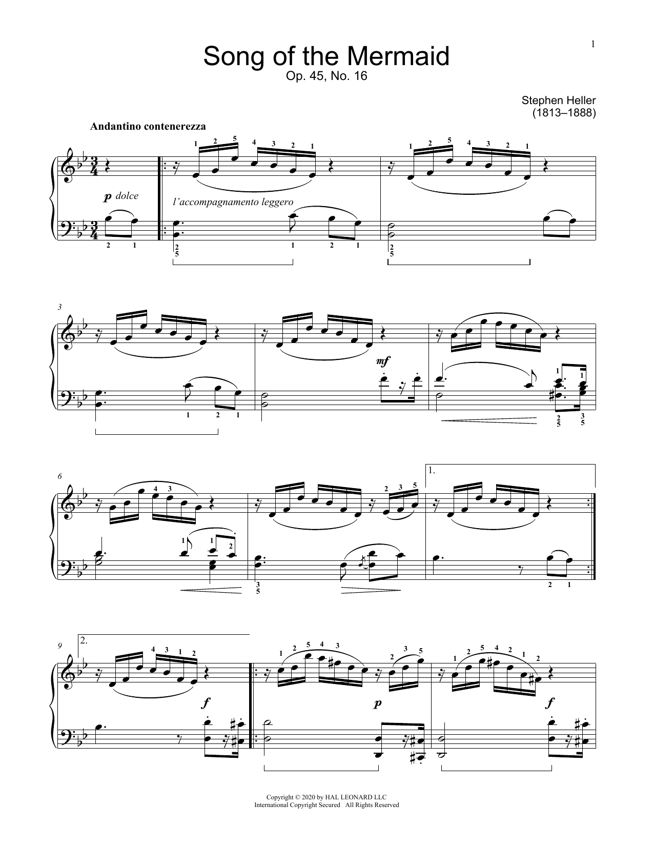 Learn to play Stephen Heller Song Of The Mermaid, Op. 45, No. 1 sheet music for Educational Piano in minutes. Price: 6.9900$ Stephen Heller Song Of The Mermaid, Op. 45, No. 1 sheet music notes and chords arranged for Educational Piano
