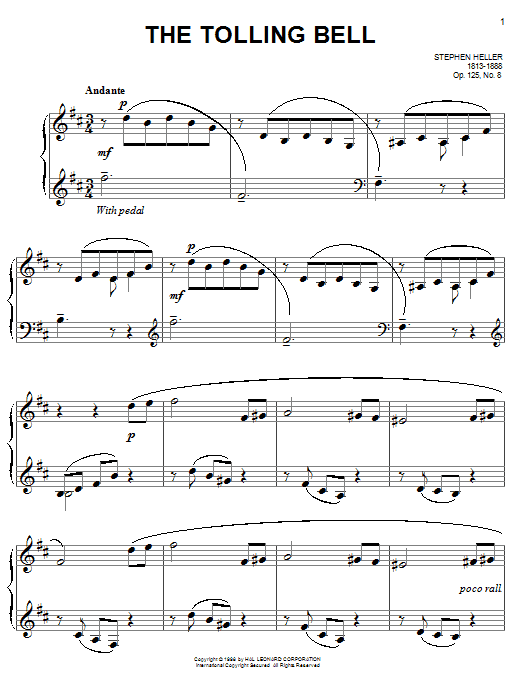Learn to play Stephen Heller The Tolling Bell, Op. 125, No. 8 sheet music for Easy Piano in minutes. Price: 6.9900$ Stephen Heller The Tolling Bell, Op. 125, No. 8 sheet music notes and chords arranged for Easy Piano