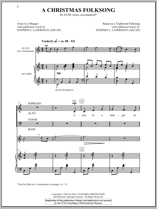 Stephen Lawrence A Christmas Folksong sheet music notes and chords. Download Printable PDF.