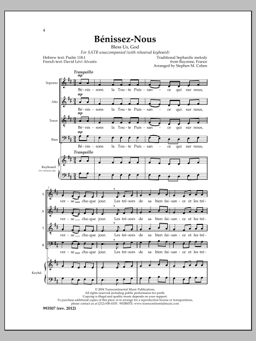 Stephen M. Cohen Benissez-Nous sheet music notes and chords. Download Printable PDF.