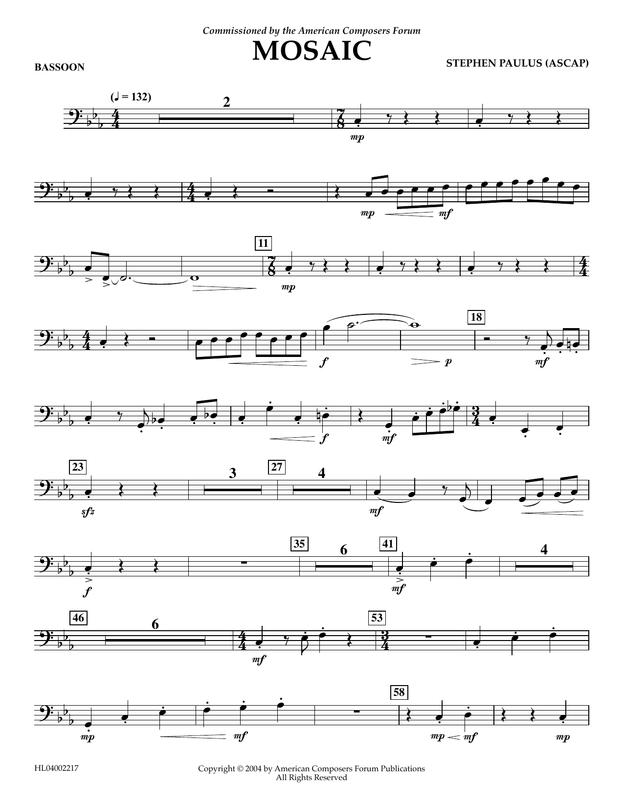 Stephen Paulus Mosaic - Bassoon sheet music notes and chords. Download Printable PDF.