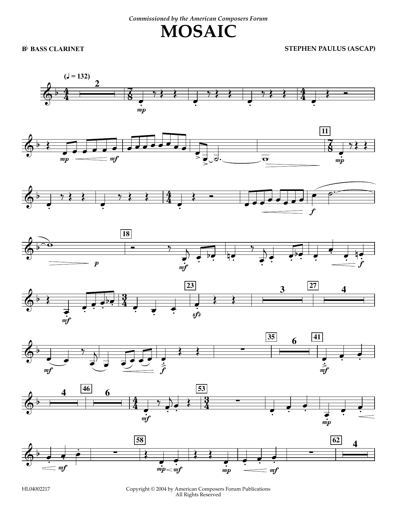 Learn to play Stephen Paulus Mosaic - Bb Bass Clarinet sheet music for Concert Band in minutes. Price: 5.9900$ Stephen Paulus Mosaic - Bb Bass Clarinet sheet music notes and chords arranged for Concert Band