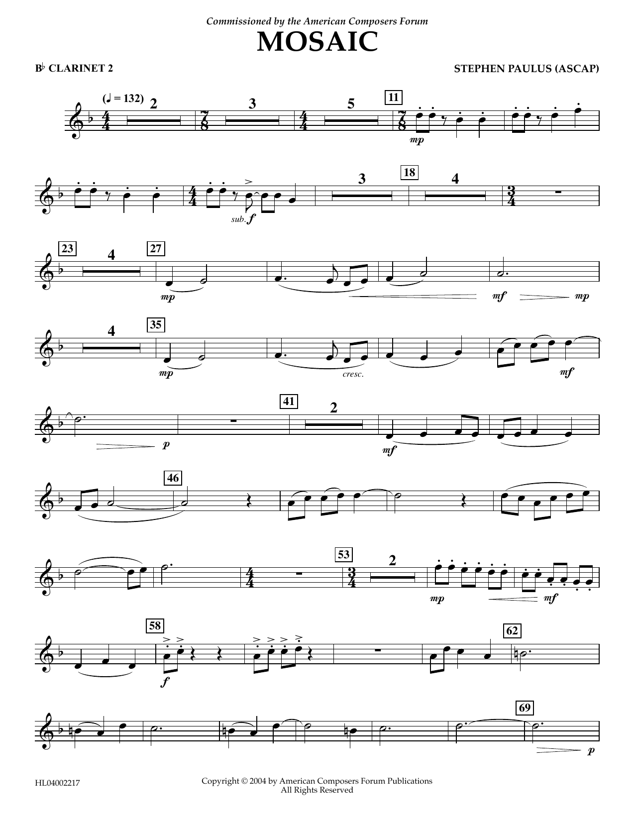 Learn to play Stephen Paulus Mosaic - Bb Clarinet 2 sheet music for Concert Band in minutes. Price: 5.9900$ Stephen Paulus Mosaic - Bb Clarinet 2 sheet music notes and chords arranged for Concert Band