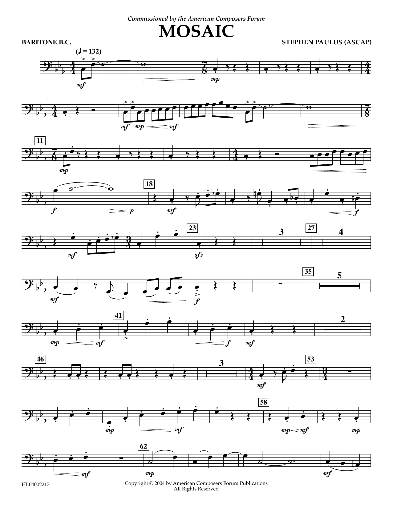 Learn to play Stephen Paulus Mosaic - Euphonium in Bass Clef sheet music for Concert Band in minutes. Price: 5.9900$ Stephen Paulus Mosaic - Euphonium in Bass Clef sheet music notes and chords arranged for Concert Band