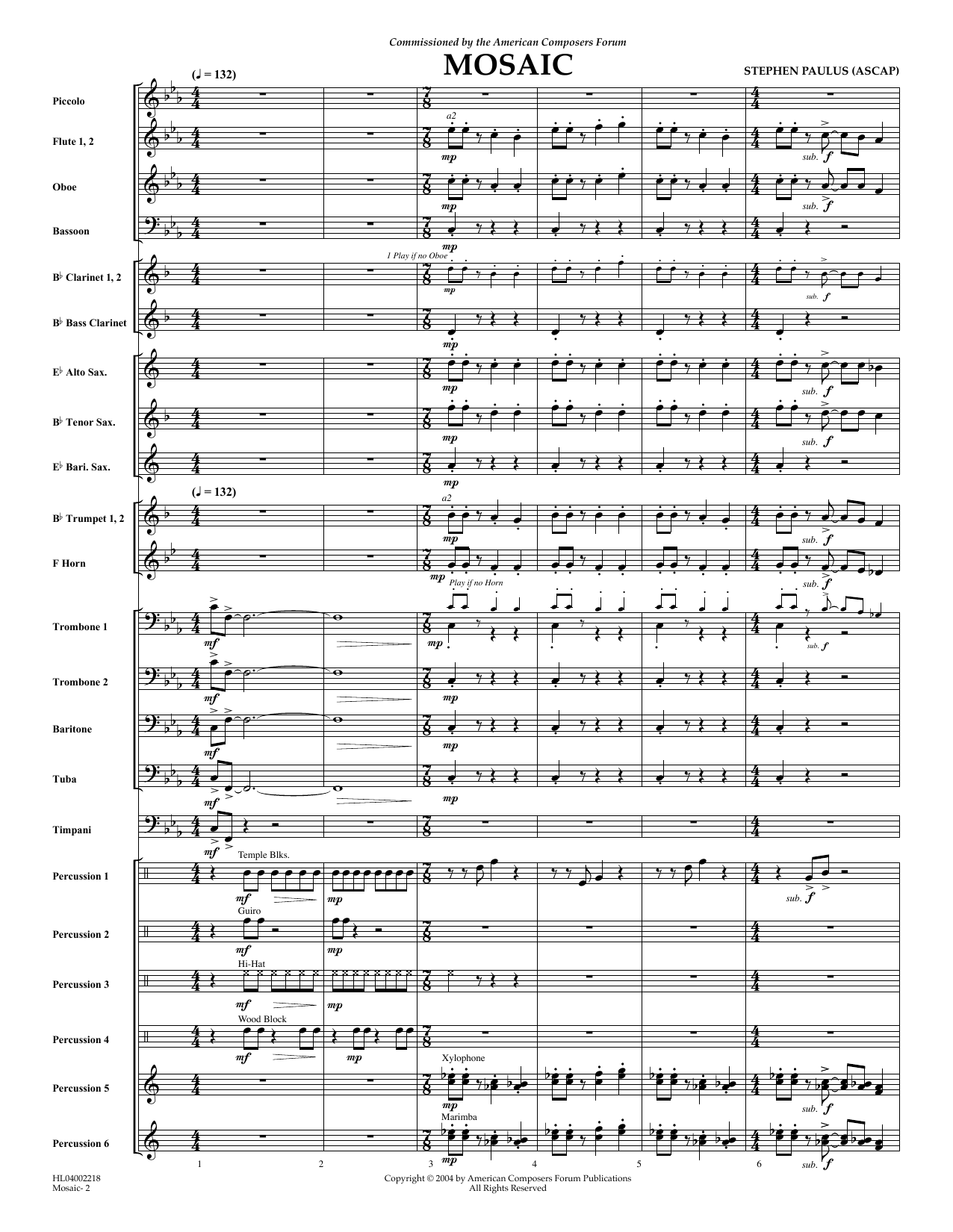 Learn to play Stephen Paulus Mosaic - Full Score sheet music for Concert Band in minutes. Price: 11.9700$ Stephen Paulus Mosaic - Full Score sheet music notes and chords arranged for Concert Band