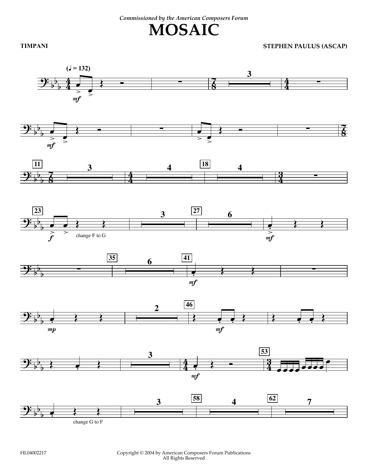 Stephen Paulus Mosaic - Timpani sheet music notes and chords. Download Printable PDF.