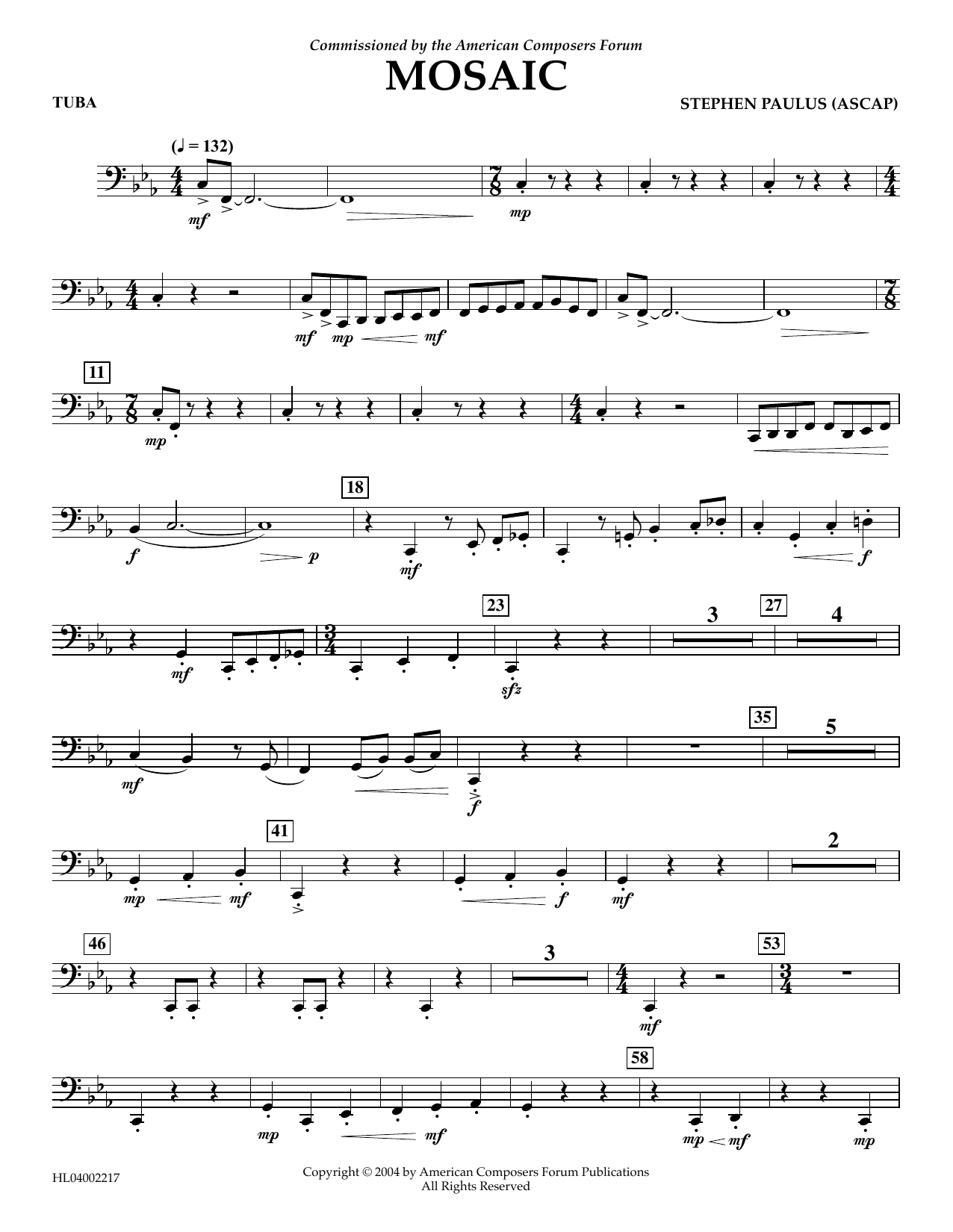 Stephen Paulus Mosaic - Tuba sheet music notes and chords. Download Printable PDF.