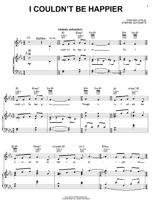 Learn to play Stephen Schwartz I Couldn't Be Happier (from Wicked) sheet music for Piano, Vocal & Guitar (Right-Hand Melody) in minutes. Stephen Schwartz I Couldn't Be Happier (from Wicked) sheet music notes and chords. Download Printable PDF.