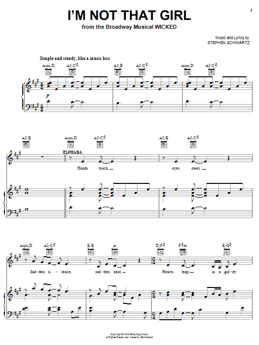 Stephen Schwartz I'm Not That Girl (from Wicked) sheet music notes and chords. Download Printable PDF.
