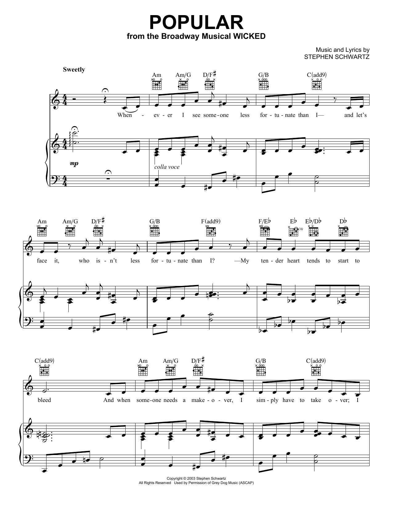 Stephen Schwartz Popular from Wicked Sheet Music PDF Notes Chords 