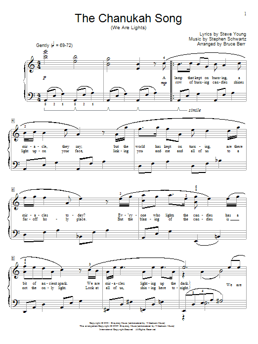 Learn to play Stephen Schwartz The Chanukah Song (We Are Lights) sheet music for Educational Piano in minutes. Price: 6.9900$ Stephen Schwartz The Chanukah Song (We Are Lights) sheet music notes and chords arranged for Educational Piano