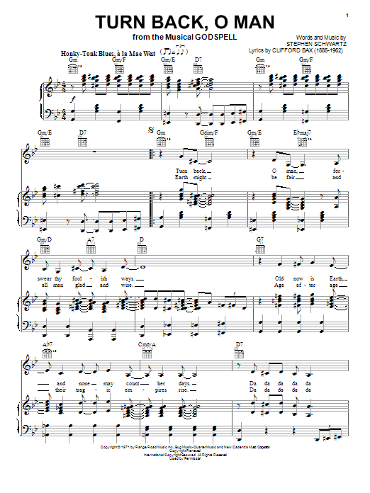 Stephen Schwartz Turn Back O Man Sheet Music Pdf Notes Chords Broadway Score Piano Vocal Guitar Right Hand Melody Download Printable Sku 91010