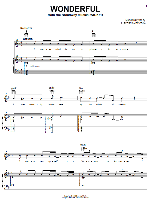 Stephen Schwartz Wonderful (from Wicked) sheet music notes and chords. Download Printable PDF.