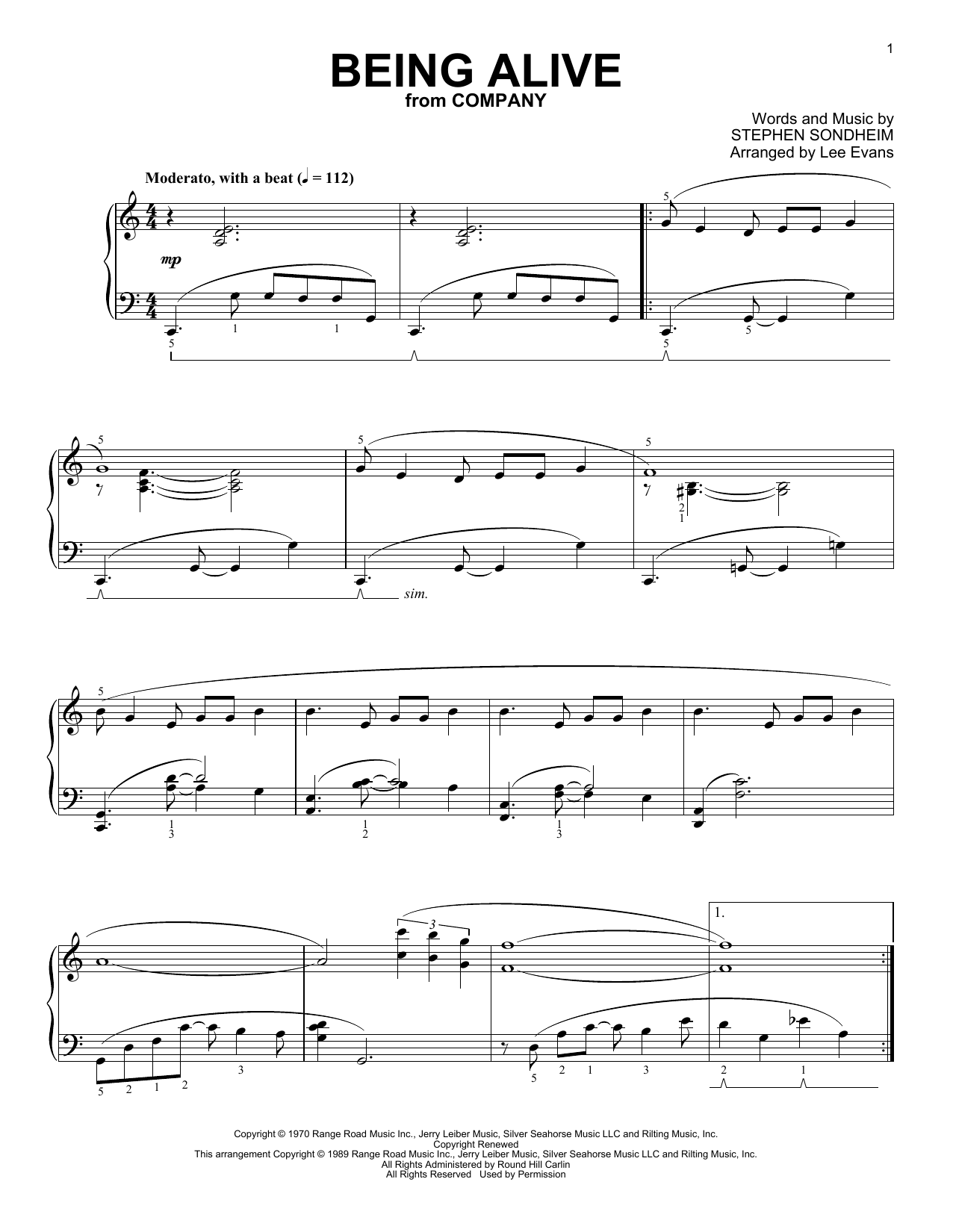 Learn to play Stephen Sondheim Being Alive (from Company) (arr. Lee Evans) sheet music for Piano Solo in minutes. Price: 7.8900$ Stephen Sondheim Being Alive (from Company) (arr. Lee Evans) sheet music notes and chords arranged for Piano Solo