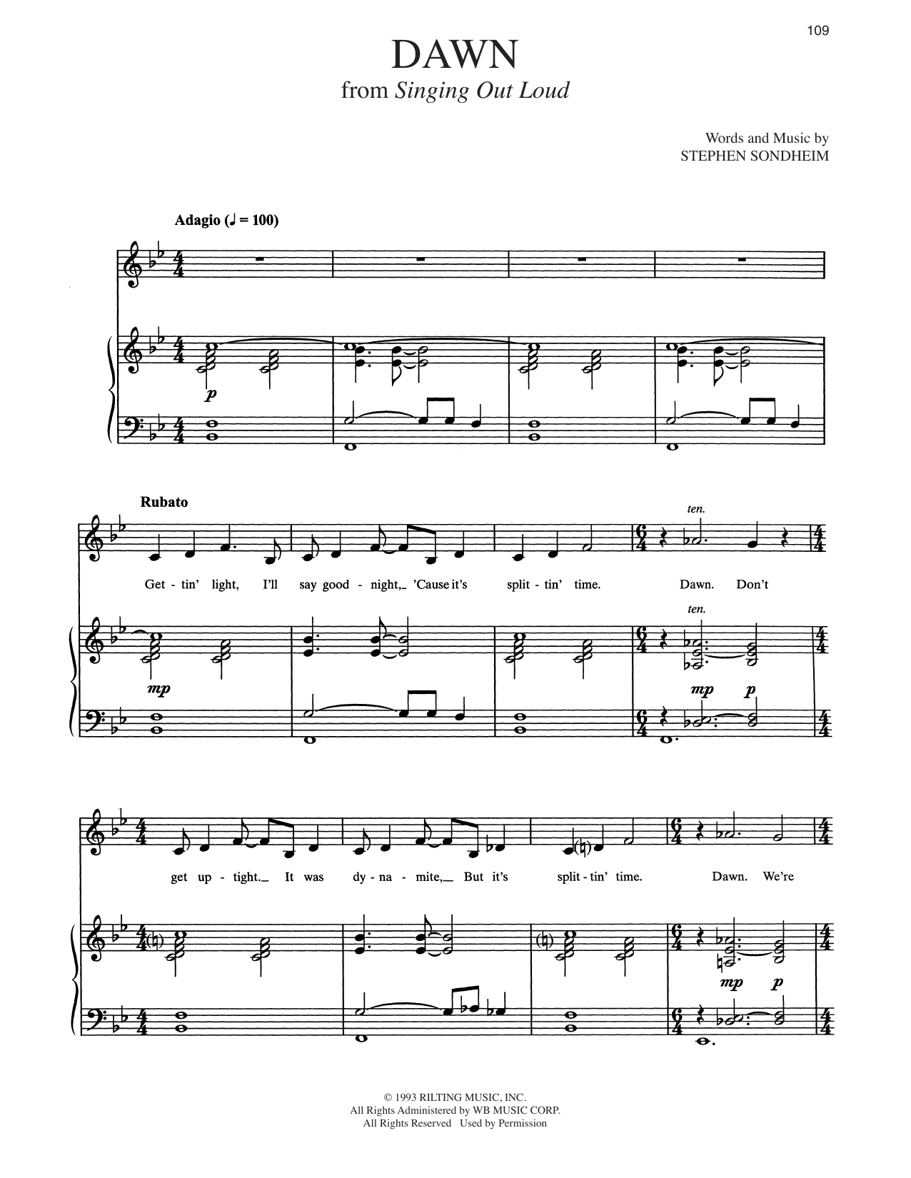 Stephen Sondheim Dawn sheet music notes and chords. Download Printable PDF.