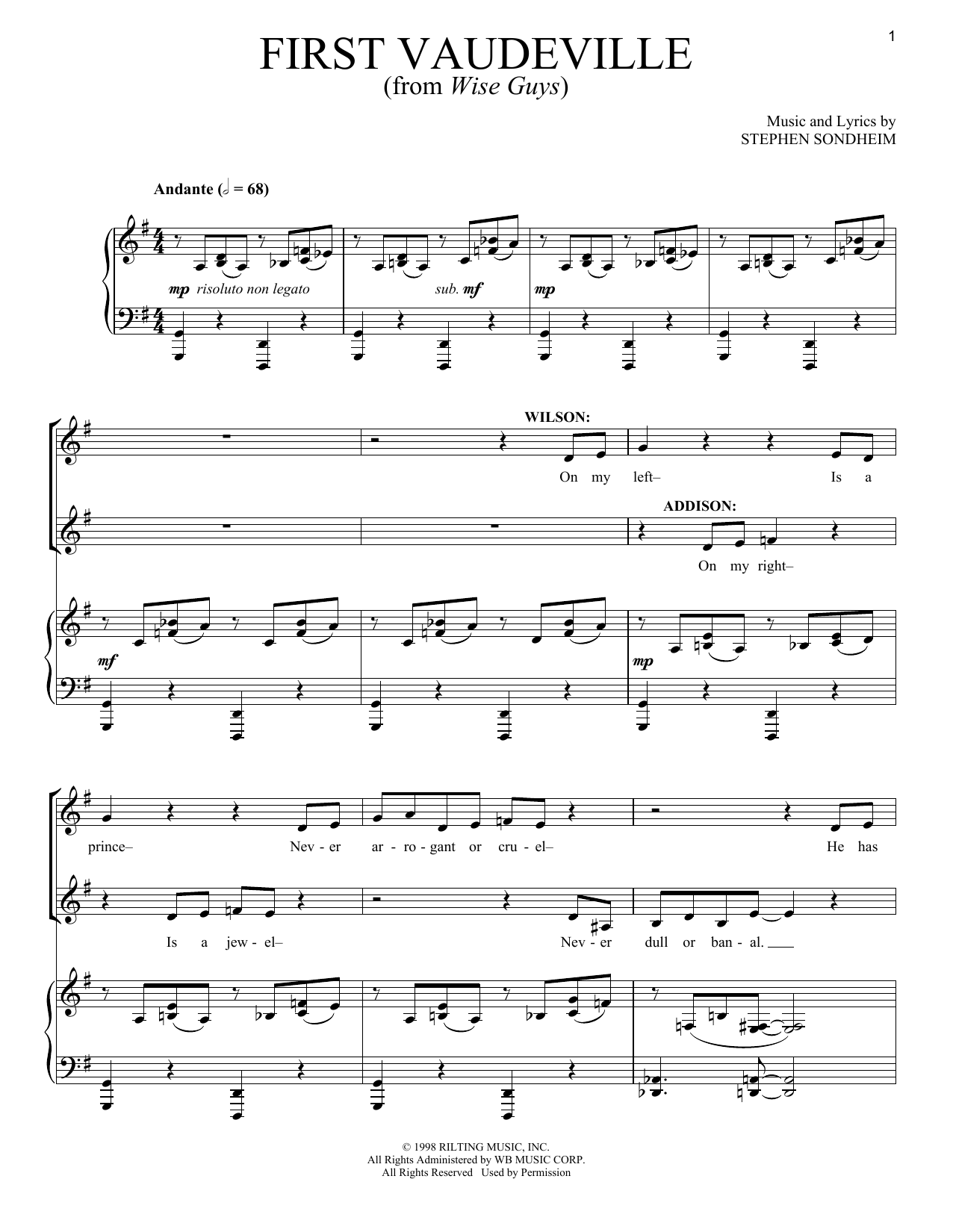 Stephen Sondheim First Vaudeville sheet music notes and chords. Download Printable PDF.