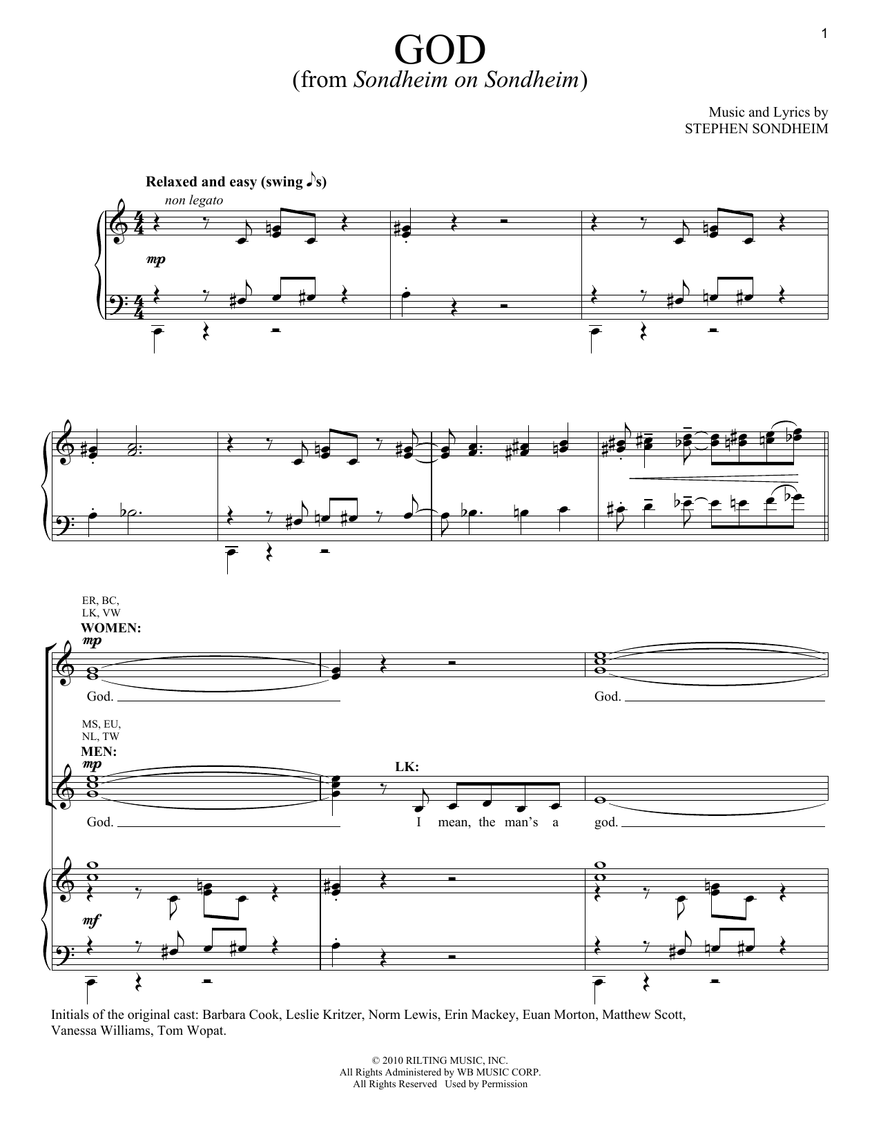 Stephen Sondheim God sheet music notes and chords. Download Printable PDF.