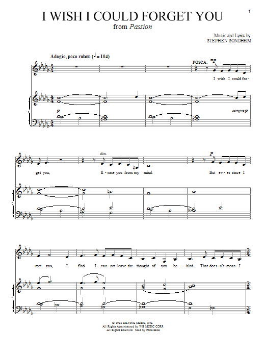Stephen Sondheim I Wish I Could Forget You Sheet Music Pdf Notes Chords Broadway Score Piano Vocal Download Printable Sku 75944