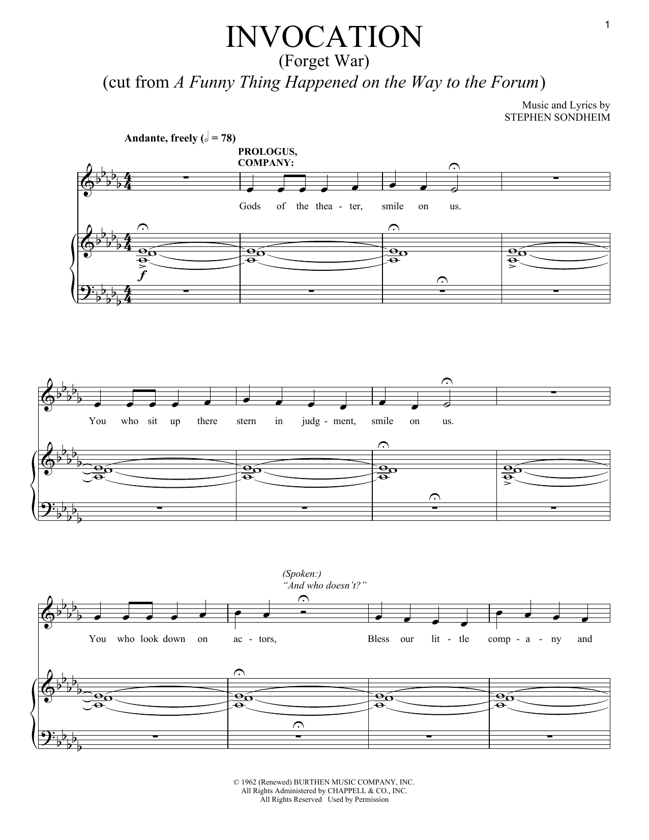 Learn to play Stephen Sondheim Invocation (Forget War) sheet music for Piano & Vocal in minutes. Stephen Sondheim Invocation (Forget War) sheet music notes and chords