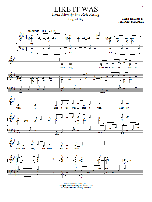 Learn to play Stephen Sondheim Like It Was sheet music for Piano & Vocal in minutes. Price: 6.9900$ Stephen Sondheim Like It Was sheet music notes and chords. Download Printable PDF.