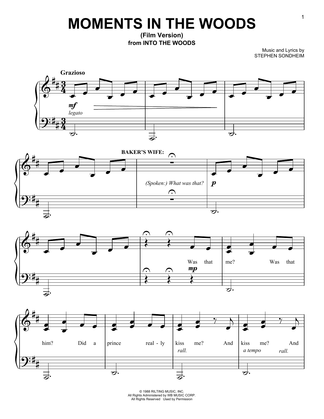 Stephen Sondheim Moments In The Woods Film Version From Into The Woods Sheet Music Pdf 
