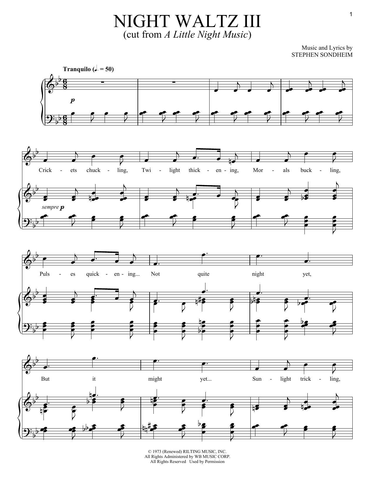 Stephen Sondheim Night Waltz III sheet music notes and chords. Download Printable PDF.