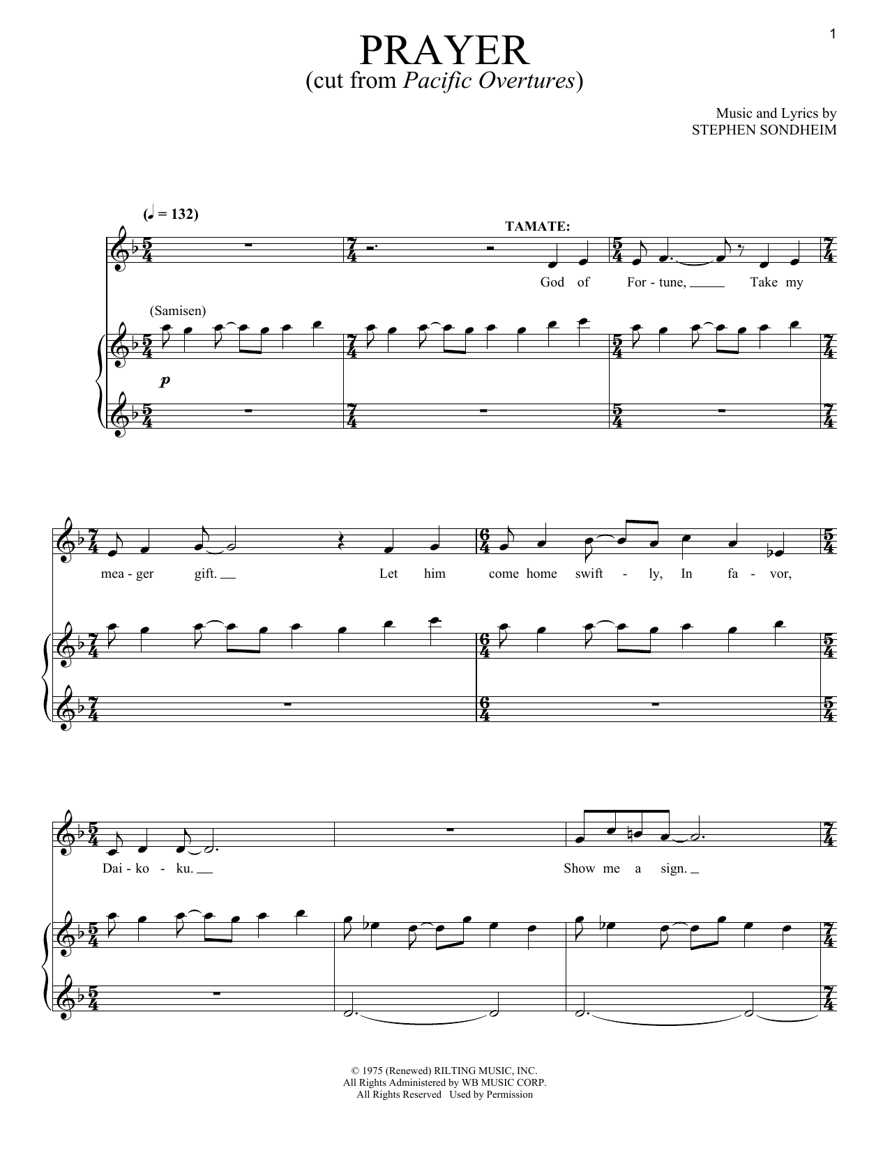 Stephen Sondheim Prayers sheet music notes and chords. Download Printable PDF.