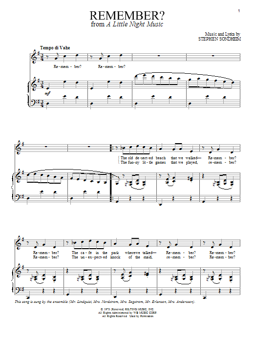 Stephen Sondheim Remember sheet music notes and chords. Download Printable PDF.