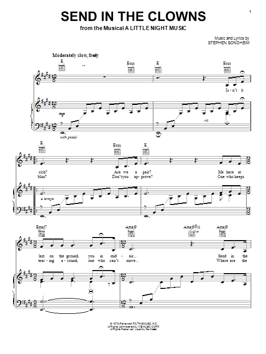 Learn to play Stephen Sondheim Send In The Clowns sheet music for Easy Lead Sheet / Fake Book in minutes. Price: 5.9900$ Stephen Sondheim Send In The Clowns sheet music notes and chords arranged for Easy Lead Sheet / Fake Book