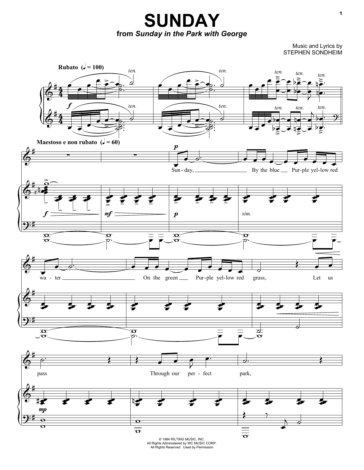 Stephen Sondheim Sunday sheet music notes and chords. Download Printable PDF.