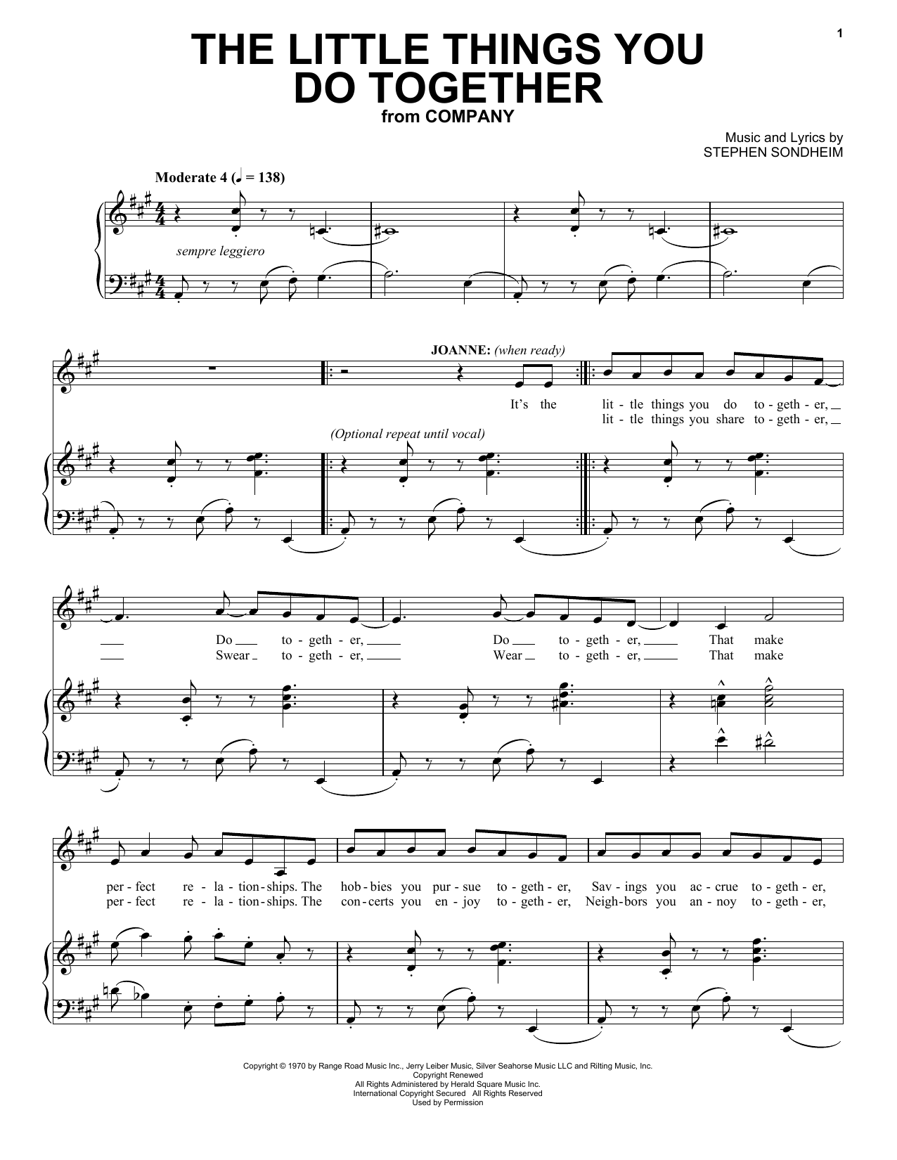 Stephen Sondheim The Little Things You Do Together sheet music notes and chords. Download Printable PDF.