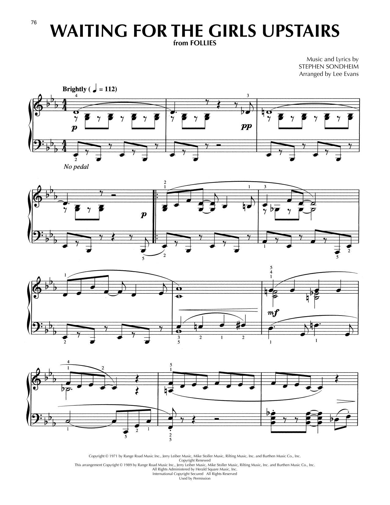 Learn to play Stephen Sondheim Waiting For The Girls Upstairs (from Follies) (arr. Lee Evans) sheet music for Piano Solo in minutes. Price: 7.8900$ Stephen Sondheim Waiting For The Girls Upstairs (from Follies) (arr. Lee Evans) sheet music notes and chords arranged for Piano Solo