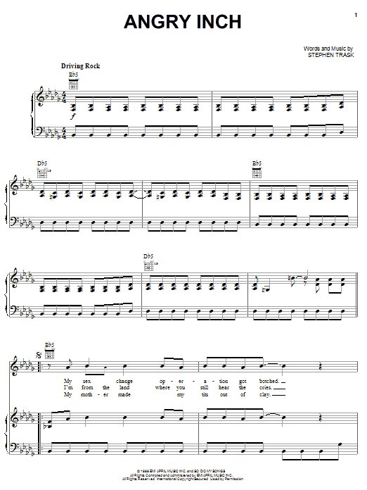 Stephen Trask Angry Inch sheet music notes and chords. Download Printable PDF.