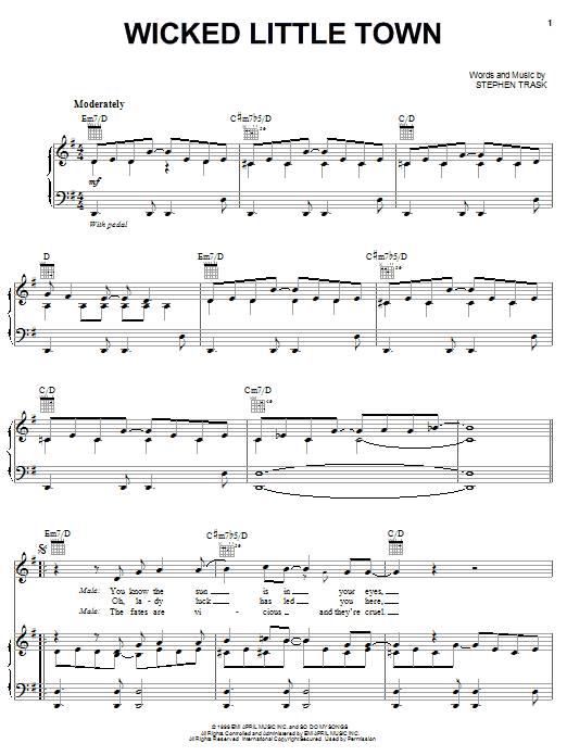 Stephen Trask Wicked Little Town sheet music notes and chords. Download Printable PDF.