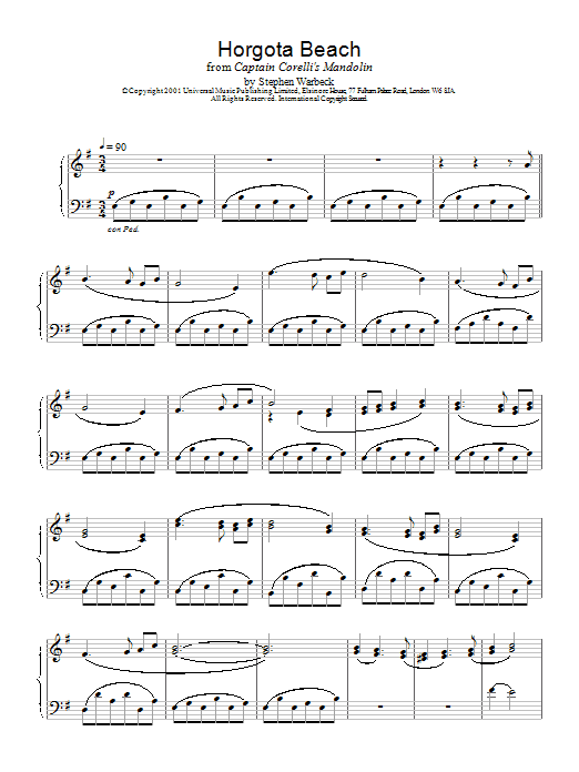 Stephen Warbeck Horgota Beach (from Captain Corelli's Mandolin) sheet music for Piano Solo in minutes. Price: 7.8900$ Stephen Warbeck Horgota Beach (from Captain Corelli's Mandolin) sheet music notes and chords. Download Printable PDF.