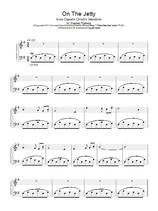 Stephen Warbeck On The Jetty (from Captain Corelli's Mandolin) sheet music notes and chords. Download Printable PDF.