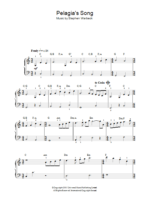 Learn to play Stephen Warbeck Pelagia's Song (Ricordo Ancor) (from Captain Corelli's Mandolin) sheet music for Piano Solo in minutes. Stephen Warbeck Pelagia's Song (Ricordo Ancor) (from Captain Corelli's Mandolin) sheet music notes and chords. Download Printable PDF.