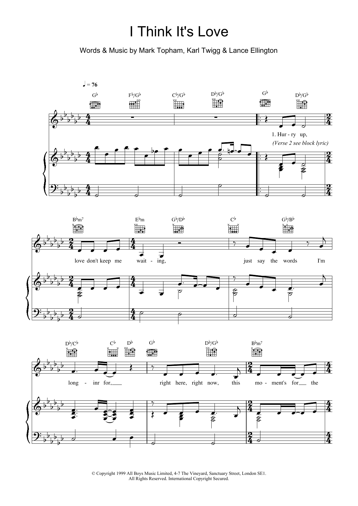 Steps I Think It's Love sheet music notes and chords. Download Printable PDF.
