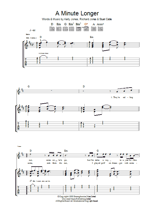 Stereophonics A Minute Longer sheet music notes and chords. Download Printable PDF.