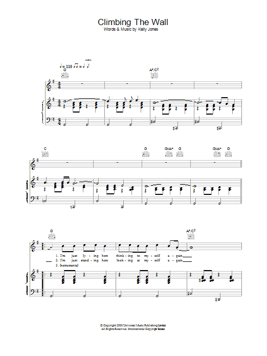 Download Stereophonics 'Climbing The Wall' Sheet Music, Chords & Lyrics ...